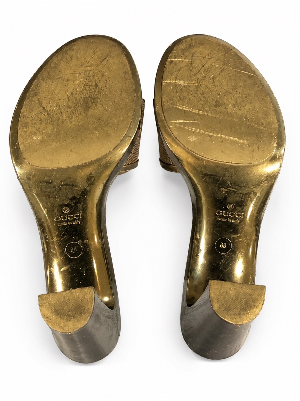 Vintage Gucci GG Gold Canvas Mule Sandals Size 8B - Picture 3 of 6